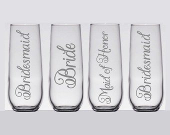 Bridal Party Glasses, Stemless Champagne Flutes, Bridesmaid Proposal Gift, Bachelorette Party Glasses,