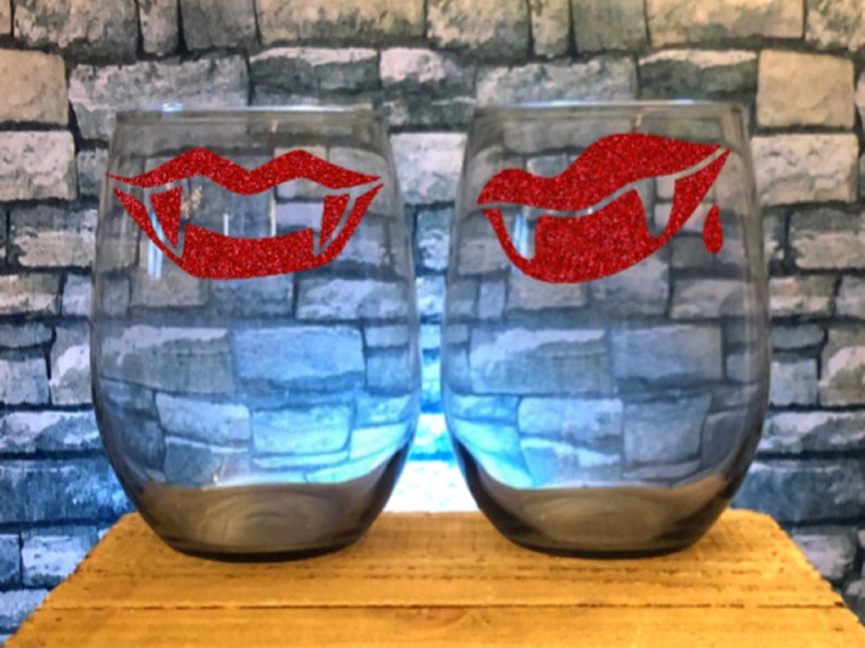 Vampire Wine Glasses Vampire Glass Funny Stemless Wine Set of 2