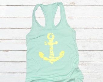 Anchor Tank Top, Nautical Racer back Tank Top, Summer Tank Top. Women's Racer back Tank Top