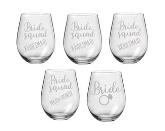 Bride Squad Wine Glasses, Bachelorette Glass, Bridal Shower Glass, Bridal Party Glasses, Maid of Honor gift, Bridesmaid Gift