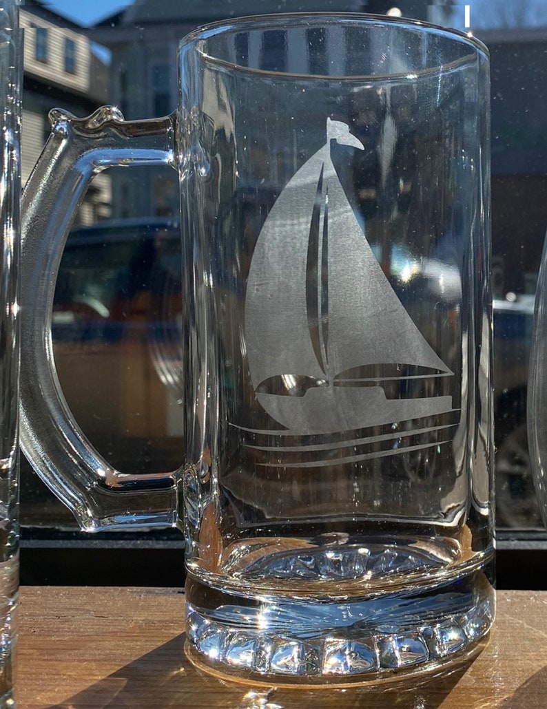 Nautical Beer Mugs Etched Beer Mugs Nautical Themed Glasses Etsy