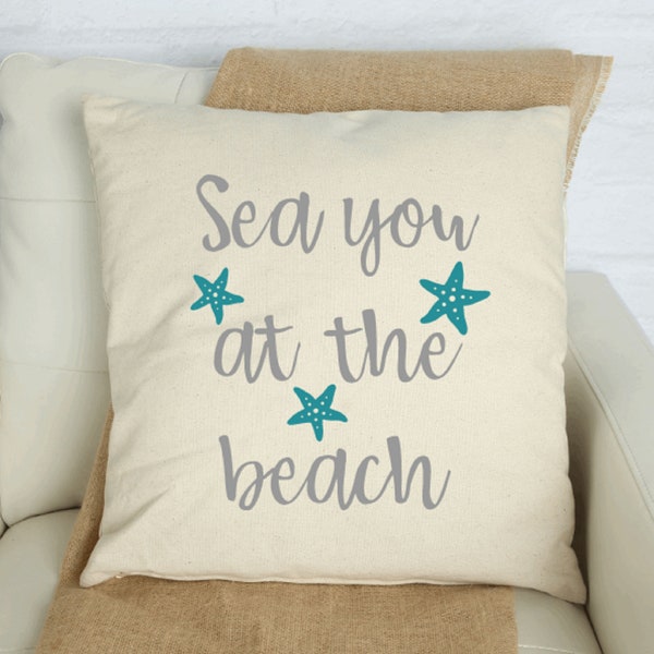 Sea You at the Beach Throw Pillow Cover and Insert, Linen Beach Throw Pillow Cover, Beach Décor