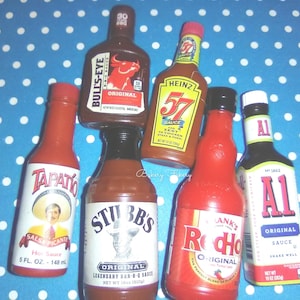 Mini Food Condiments, Steak Sauce, Mini Food Toys, Dollhouse Barbie Doll Food, Steak Sauce, Hot Sauce, BBQ Sauce, Picante