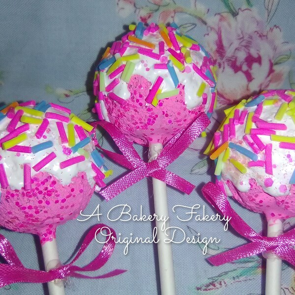 Fake Cake Pops, Set of 3 Cake Balls, Candyland, Shabby Chic Faux Sprinkles, So Cute! Tiered Tray Decor, Confetti Cake Pops, Non Edible