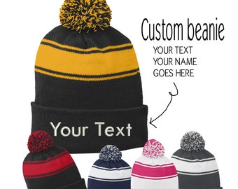 6 Colors INK STITCH Stc28 Be Wild Stripe Unisex Winter Pom Pom Beanie Hats