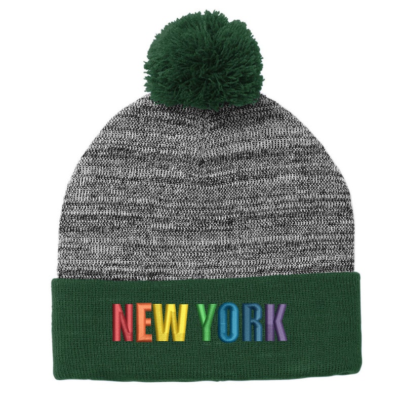 Ink Stitch STC41 Rainbow New York Pom Winter Beanie Hats Custom Hats 6 Colors