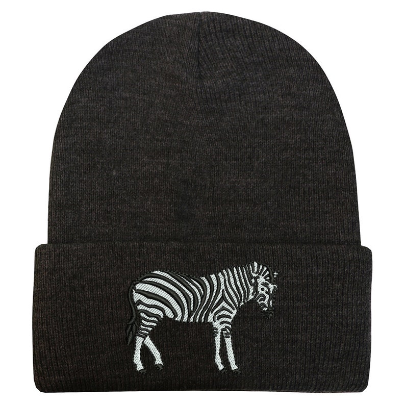 Ink Stitch USA Zebra Embroidered Winter Skull Beanie Hats 9 Colors