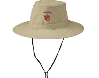 Ink Stitch Pho King Embroidered UPF 30+ Summer Bucket Hat with String - 3 Colors