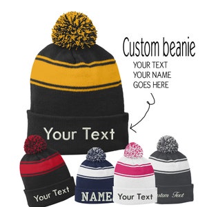 Personalised Beechfield Beanie Unisex warm winter Pom Pom hat Custom printed