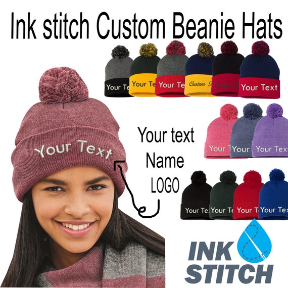 Ink Stitch SP15 Custom Beanie Personalized Pom Pom Winter Beanie Hats Custom Hats - 28 Colors