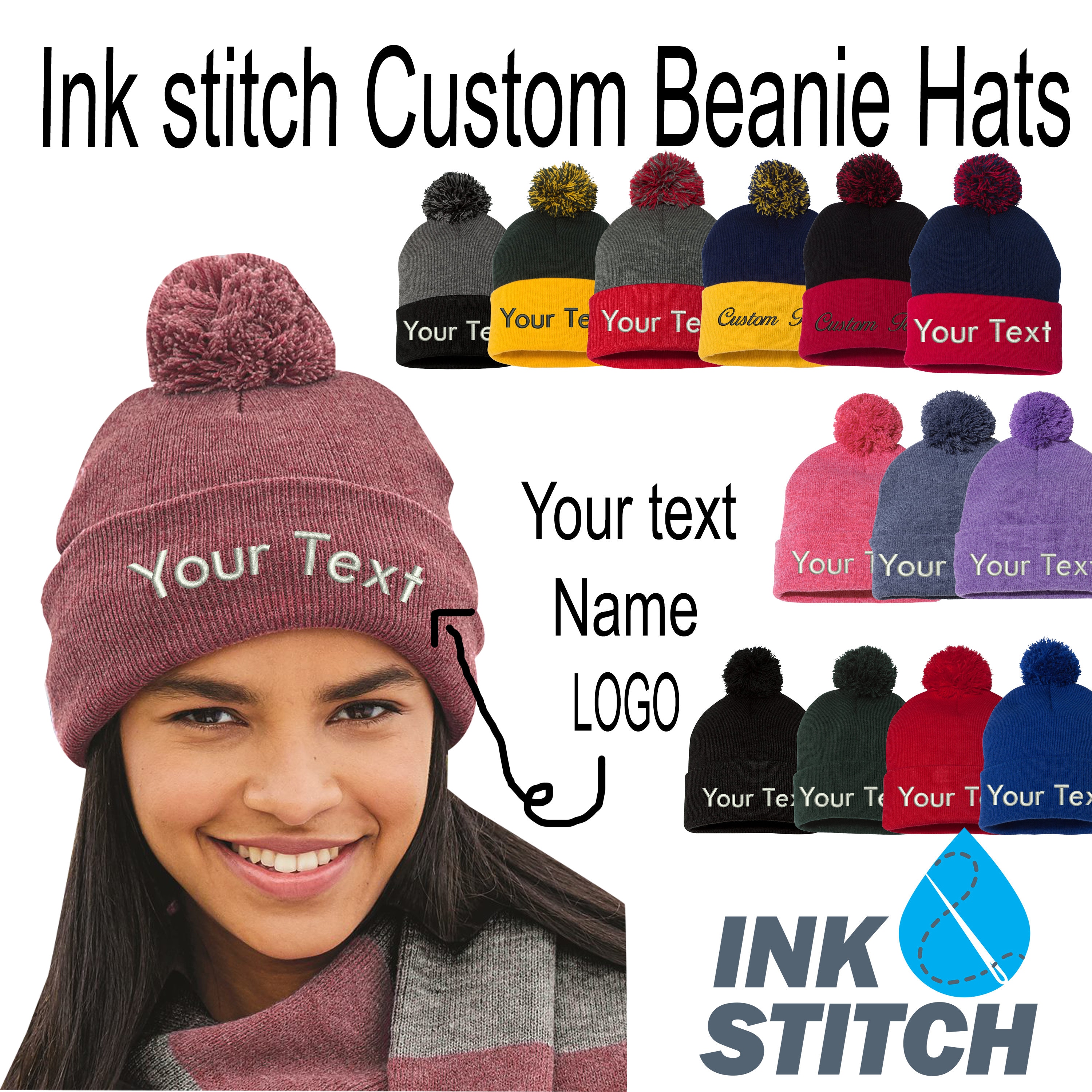hver dag Blandet optager Ink Stitch SP15 Custom Beanie Personalized Pom Pom Winter | Etsy