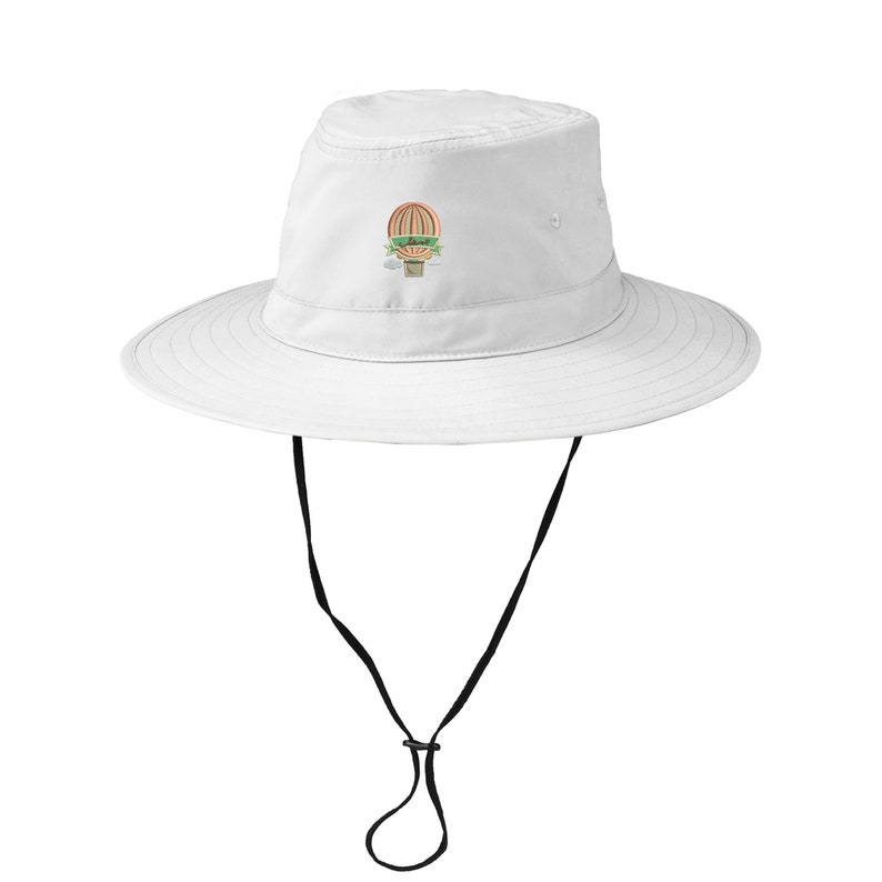 Ink Stitch Balloon Air Embroidered UPF 30+ Summer Bucket Hat with String - 3 Colors