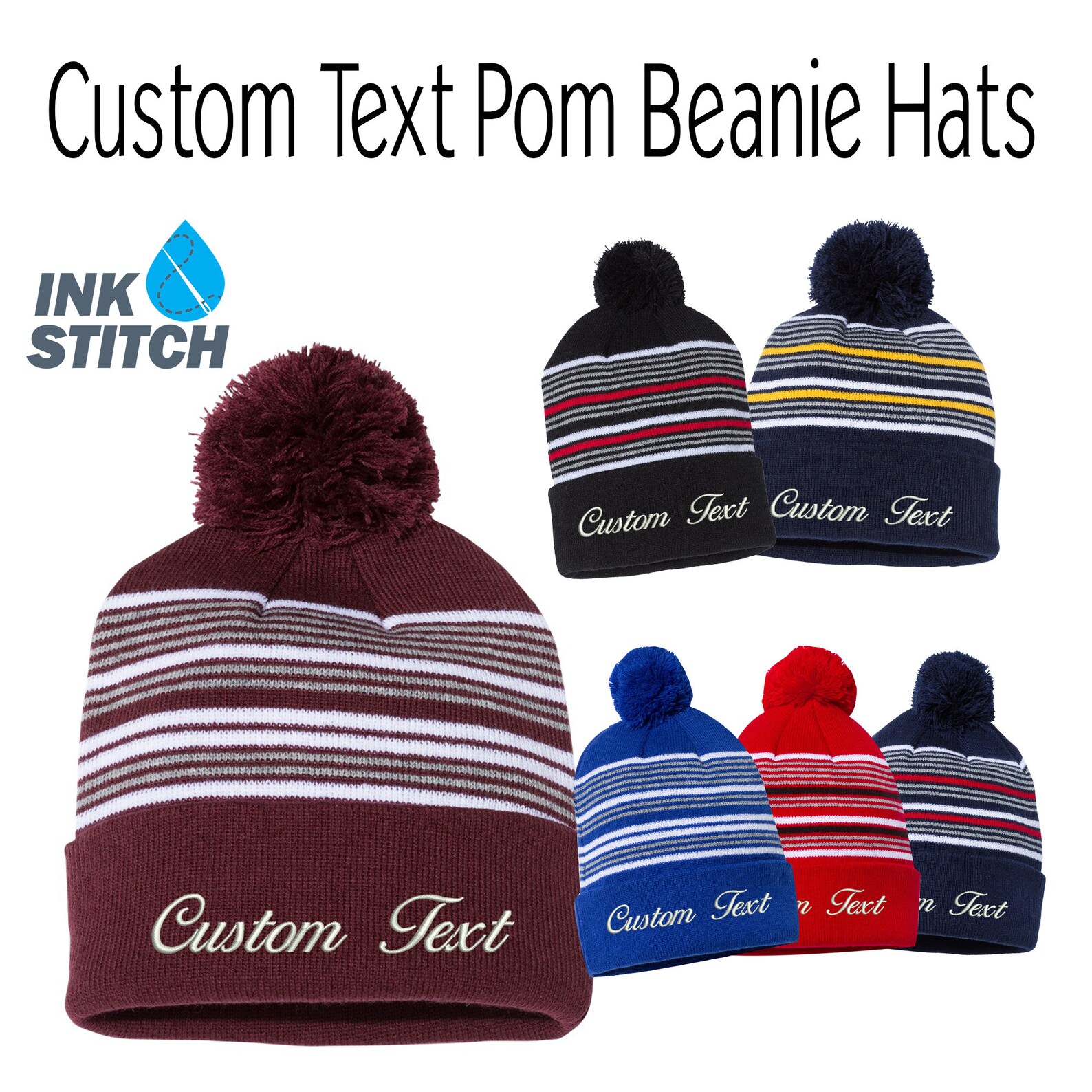 Ink Stitch SP60 Custom Beanie Personalized Pom Pom Winter Etsy