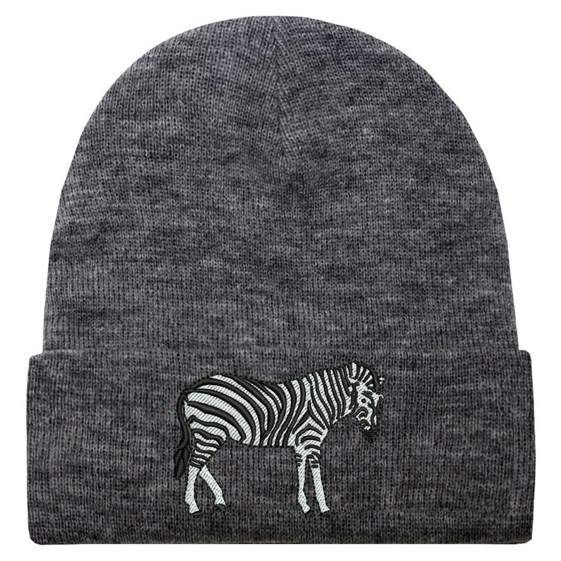 Ink Stitch USA Zebra Embroidered Winter Skull Beanie Hats 9 Colors