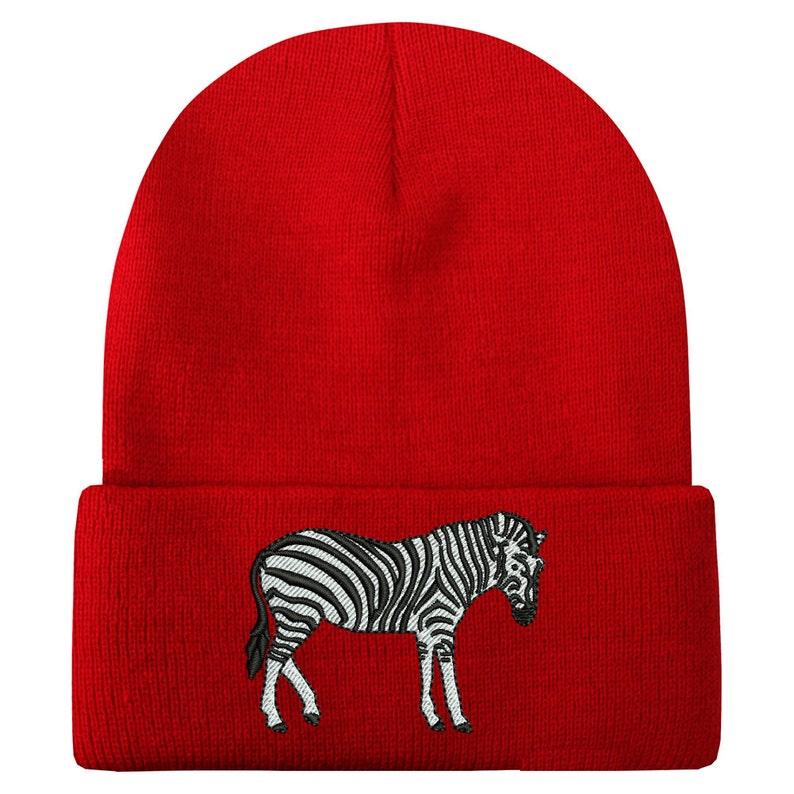 Ink Stitch USA Zebra Embroidered Winter Skull Beanie Hats 9 Colors