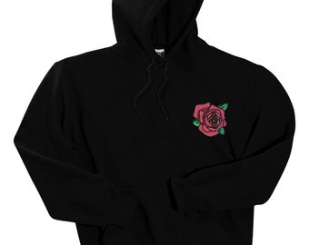 black hoodie with roses