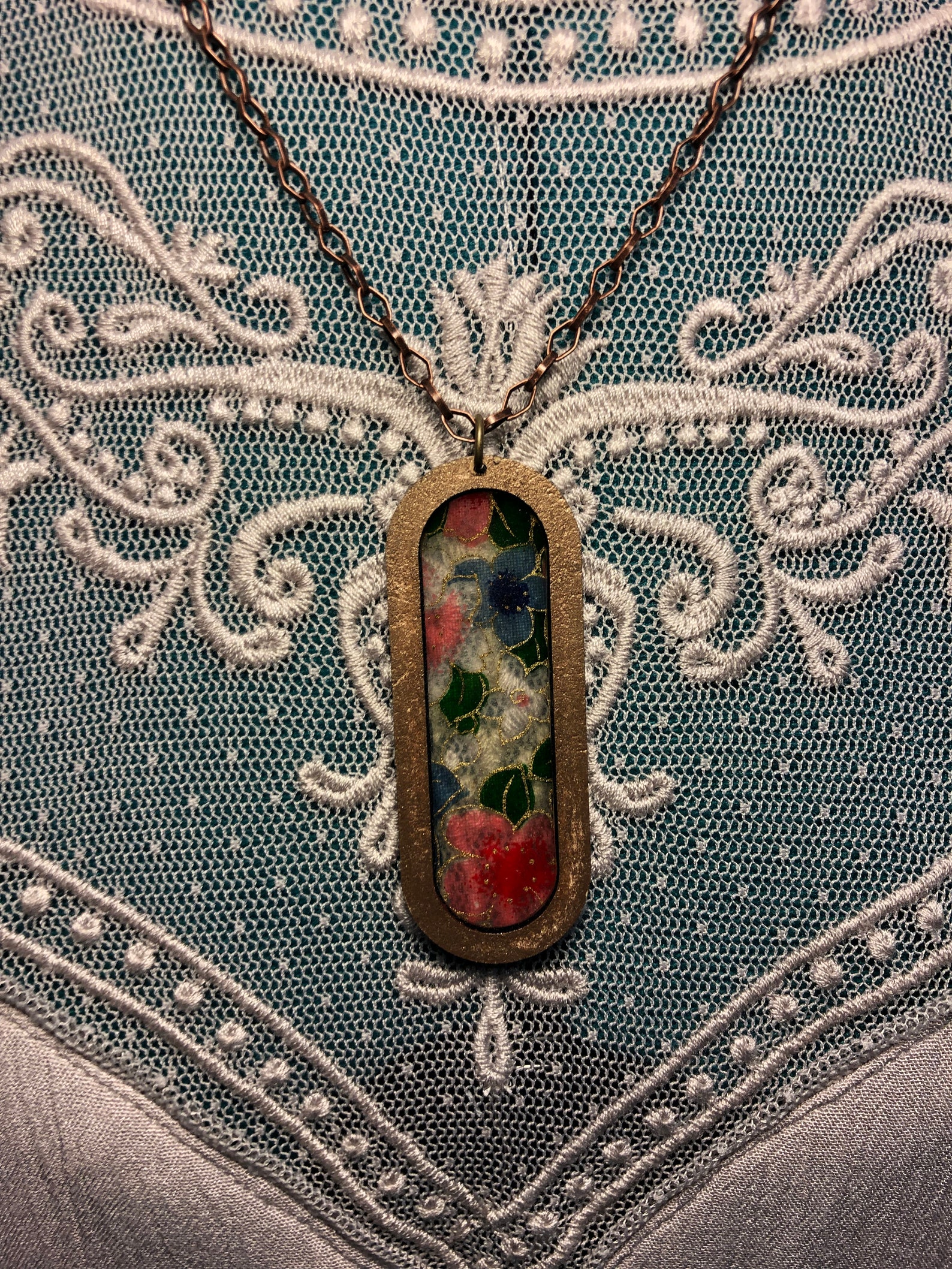 Stained Glass Oval Pendant Necklace Etsy