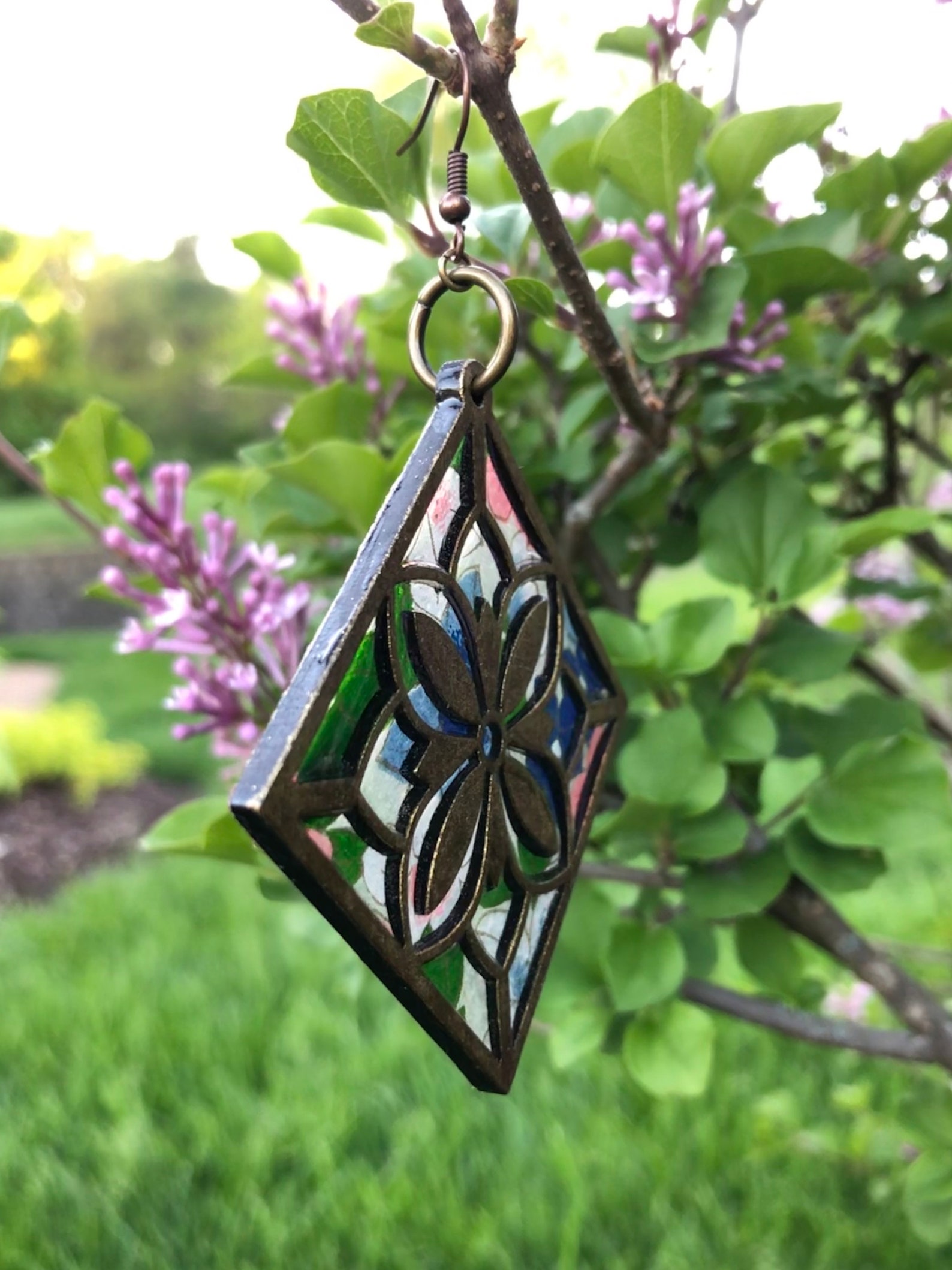 Stained Glass Diamond Window Earrings Etsy