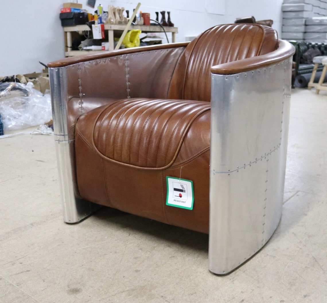 Aviator Pilot Vintage Distressed Tan Leather Aluminium Chair Etsy
