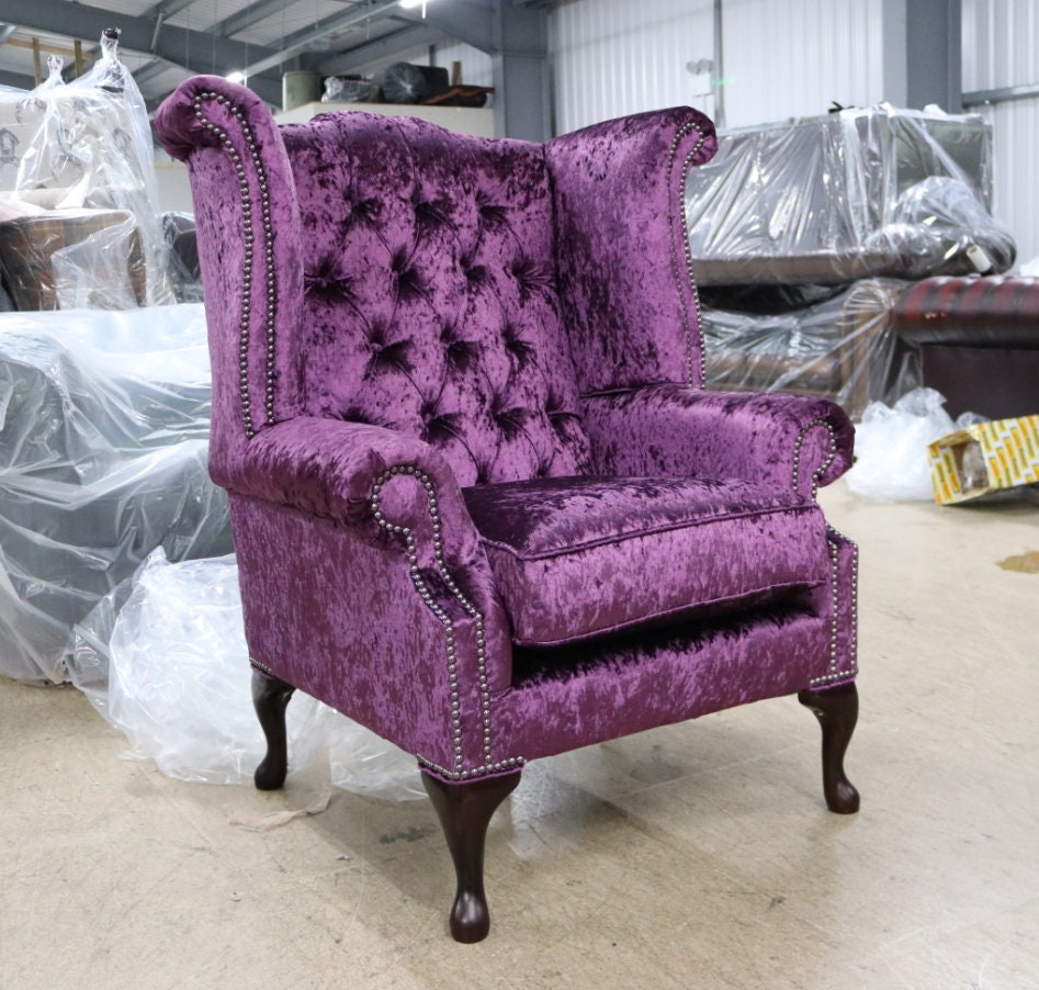 Chesterfield Handmade Queen Anne Wing Chair Shimmer Etsy