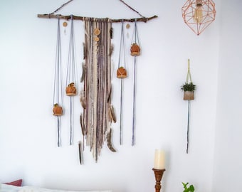 Multiple Plant Hanger/ Hanging Plant Wall Decor/ Plant Home Decor/ Driftwood Gemstone Wall Hanging/ Fiber Art/ Boho Decor /Mother&#39;s Day Gift