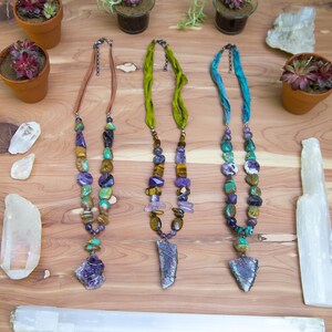 Amethyst Necklace | Gemstone Beaded Necklace | Geode | Raw Stone Necklace | Earthy Bohemian Necklace | Festival Jewelry | Mother&#39;s Day Gift