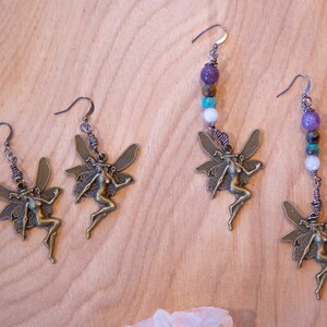 Bronz Fairy Earrings / Gemstone Fairy Earrings / Fae Earrings / Whimsical Earrings / Boho Earrings