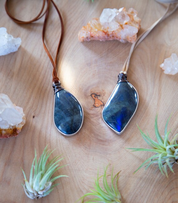 Giant Labradorite Necklace on Leather Labradorite Statement