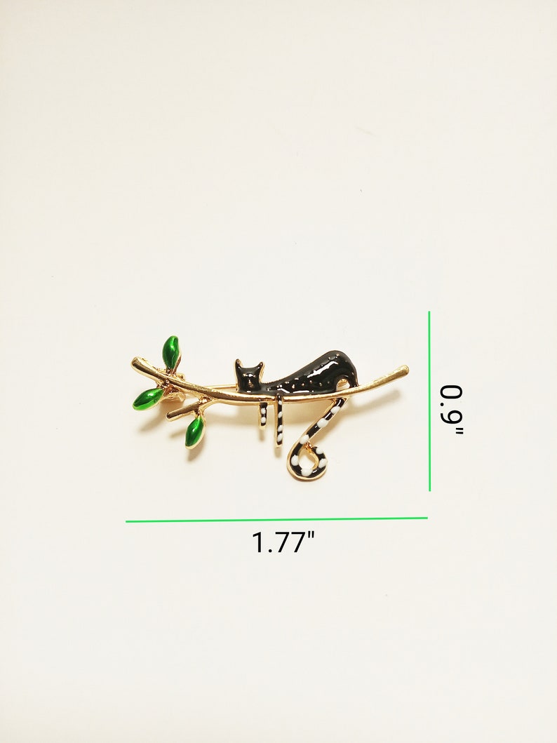 Vintage style enamel cat brooch Cat on a branch.. Gift for mom
