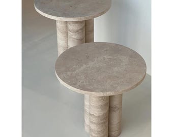 Travertine Coffee Table | Round Stone Center Table | Minimalist Modern Living Room Decor | Luxury Natural  Look | Handmade Design