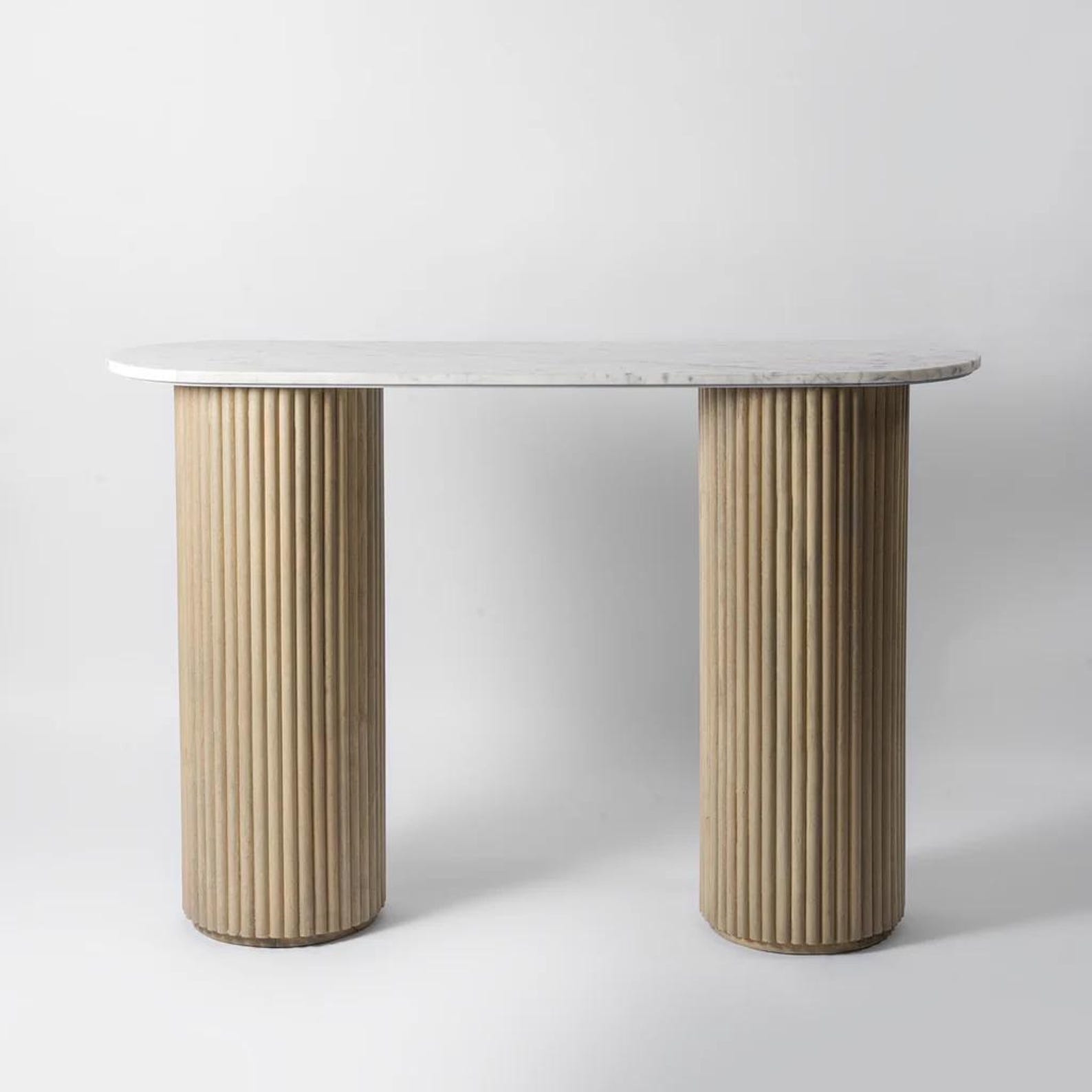 Marble Ribbed Table Ribbed Marble Console Table | Fluted Stone Entryway Table | Modern ...