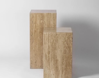 Travertine Side Table   | Natural Stone Accent Table | Minimalist Modern Living Room Decor | Luxury Handmade Stone Furniture