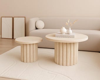 Travertine Coffee Table | Round Stone Center Table | Minimalist Modern Living Room Decor | Luxury Natural  Look | Handmade Design