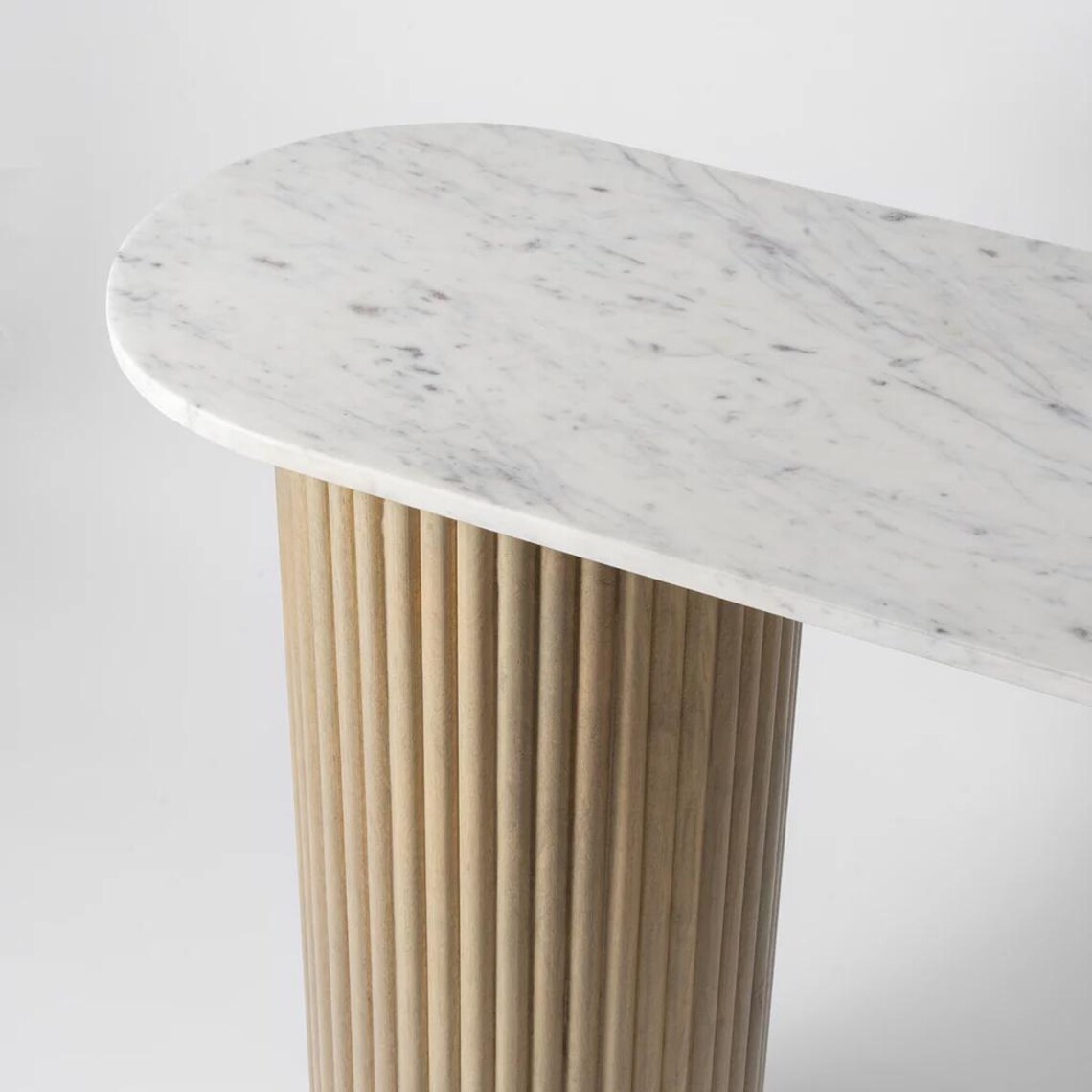 Marble Ribbed Table Ribbed Marble Console Table | Fluted Stone Entryway Table | Modern ...