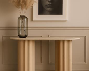 Ribbed Marble Console Table | Fluted Stone Entryway Table | Modern Minimalist Hallway Furniture | Luxury Natural Stone Console