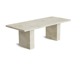 Travertine Rectangular Dining Table | Modern Natural Stone Dining Room Table | Minimalist Solid Travertine Furniture | Luxury Handmade Table