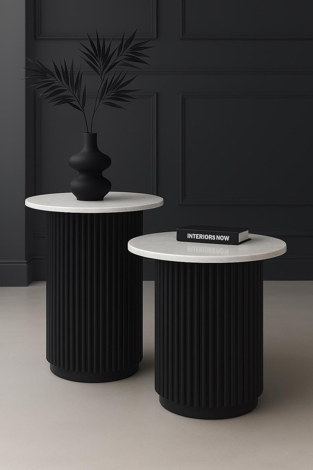 Marble Ribbed Table Marble Coffee Table With Ribbed Base | Modern Minimalist Center Table ...