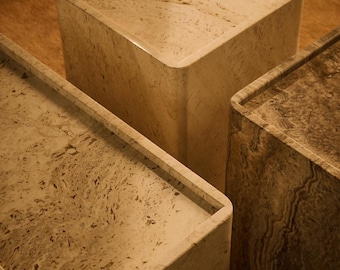 Travertine Side Table   | Natural Stone Accent Table | Minimalist Modern Living Room Decor | Luxury Handmade Stone Furniture