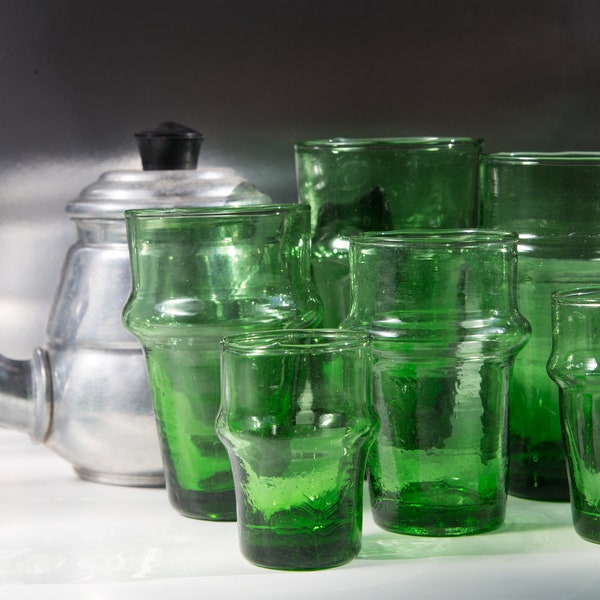 Vidrio Beldi tradicional | Verde | Vidrio reciclado marroquí | Juego de 6 | Jardín marroquí