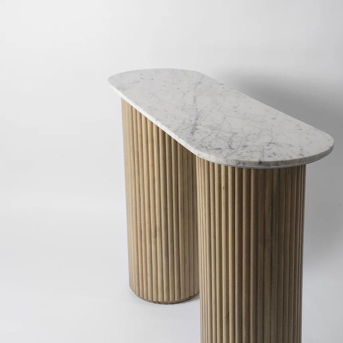 Marble Ribbed Table Ribbed Marble Console Table | Fluted Stone Entryway Table | Modern ...