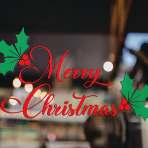 Merry Christmas decal, Merry Christmas Sign Vinyl Decal, Merry Christmas Store Window decal, Merry Christmas Decal With Holly Berries, wine