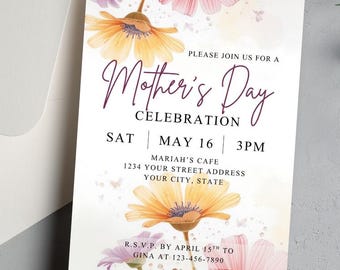 Watercolor Floral Mother's Day Celebration Invitation (Digital Download)