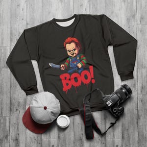 Halloween Chucky Sweatshirt, Horrorfilm Bekleidung, Unisex Horror-Mode, Gruseliges Geschenk, Einzigartiges Halloween Sweatshirt