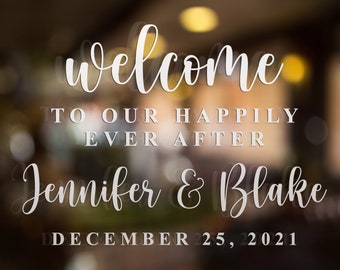 Wedding Welcome Sign /Personalized Couples Names and Dates/Mirror Decal-Bridal Shower/Wedding Welcome Sign/Happily ever after wedding decal