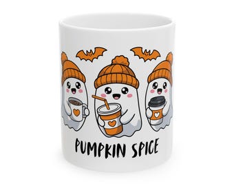 Pumpkin Spice Ghost Ceramic Mug | Cute Fall Coffee Cup, Halloween Gift, Cozy Drinkware, Autumn Decor, Pumpkin Spice Lovers