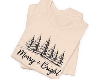 Merry & Bright T-Shirt, Unisex Holiday Tee, Christmas Gift, Cozy Seasonal Wear, Festive Shirt, Winter Apparel