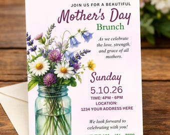 Floral Mother's Day Brunch Invitation Template (Digital Download), Edit using Canva, Instant Download