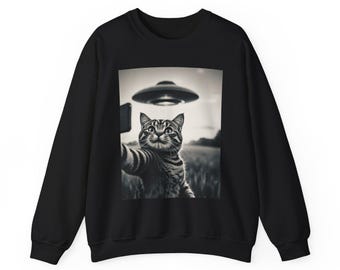 Cosmic Cat Crewneck Sweatshirt - Cozy Gift for Cat Lovers, Perfect for Casual Wear, Unique Gift, Quirky Style, Unisex Sweatshirt