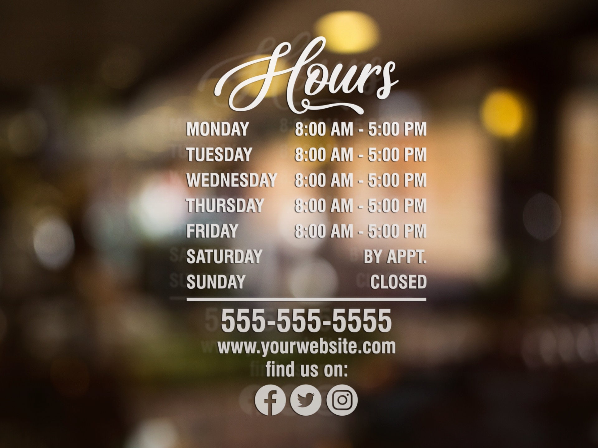 Store Hours Vinyl Decal Business Hours Decal for Storefront Etsy