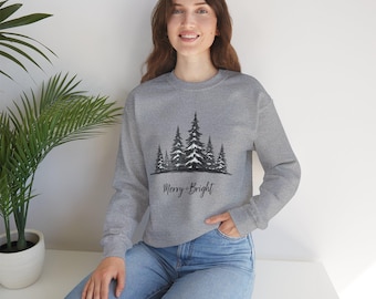 Merry and Bright Sweatshirt for Cozy Holidays, Unisex Crewneck, Winter Gift, Christmas Apparel, Seasonal Fashion, Tree Design